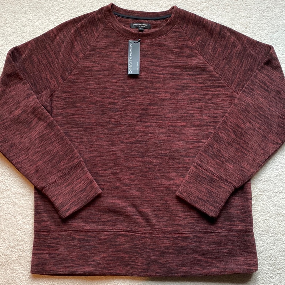 NWT Mens Banana Republic Arctic Fleece crewneck pullover black/red marled L